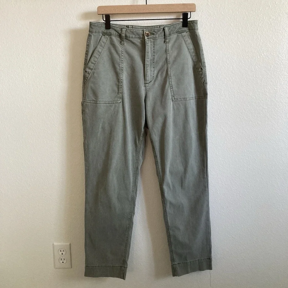 Old Navy High Waisted Straight Canvas Workwear Khaki Pants Green Womens 8 - Picture 2 of 8